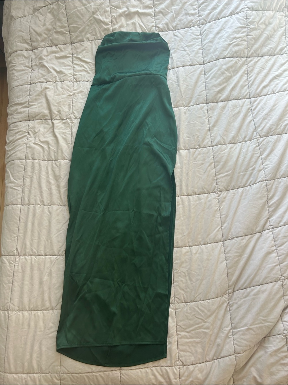 12th Tribe Emerald Green Strapless Satin Maxi Dress